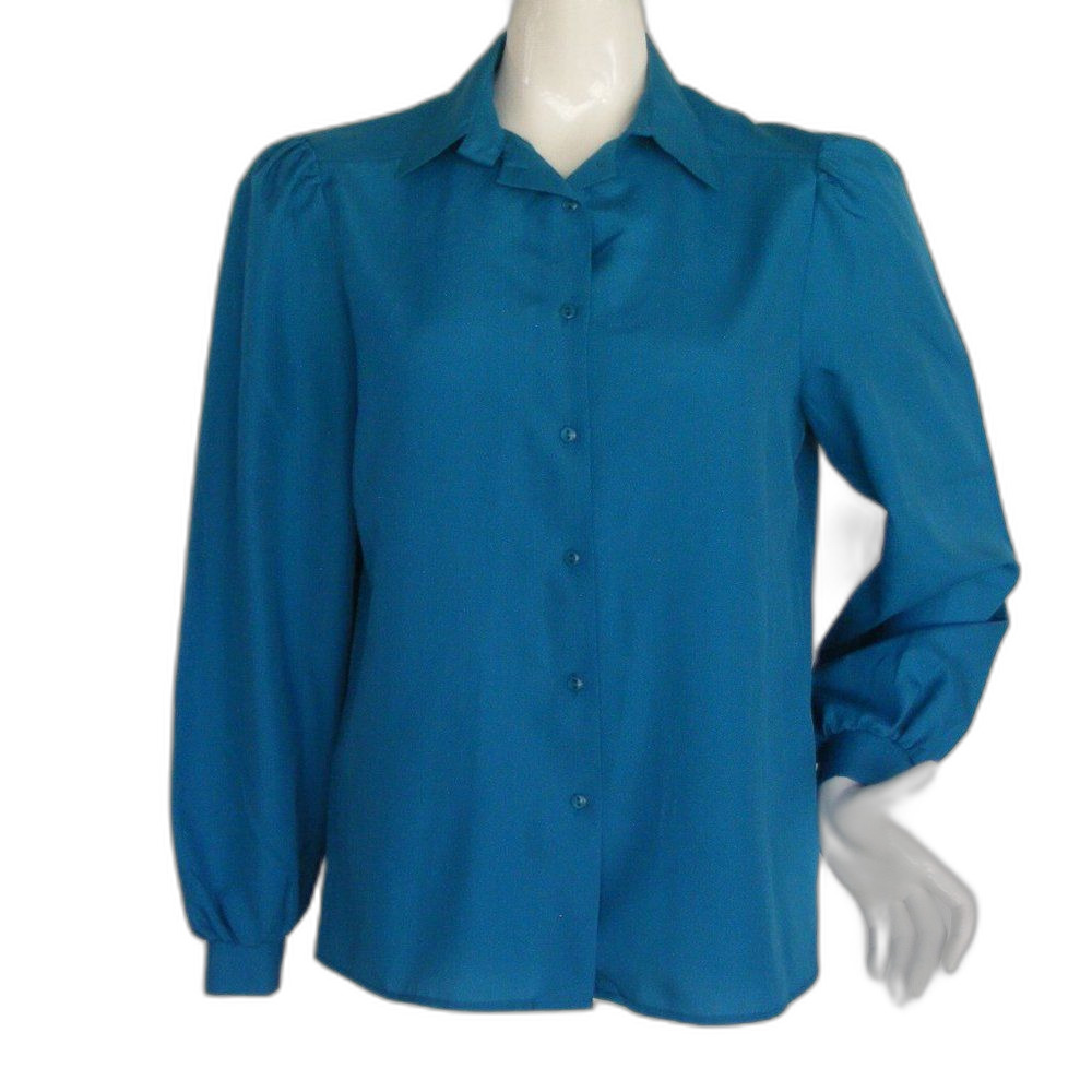 VINTAGE Blouse, M, Blue, Button front, Long sleeve, Ship 'n Shore, Career, Poly